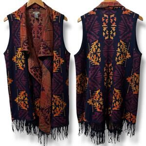 New Directions Weekend Tribal Fringe Knit Vest Boho Western Women’s XL